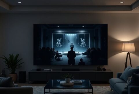 شاشة LG G5 OLED 2025 تعرض فيلمًا سينمائيًا بأسود مثالي.