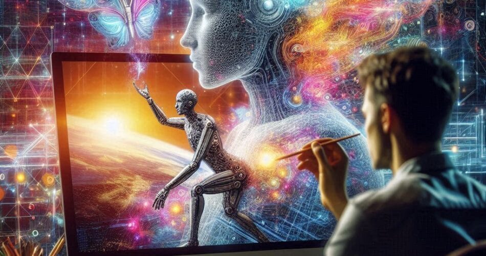 فنان يستخدم أداة ذكاء اصطناعي لتصميم 3D إبداعي.