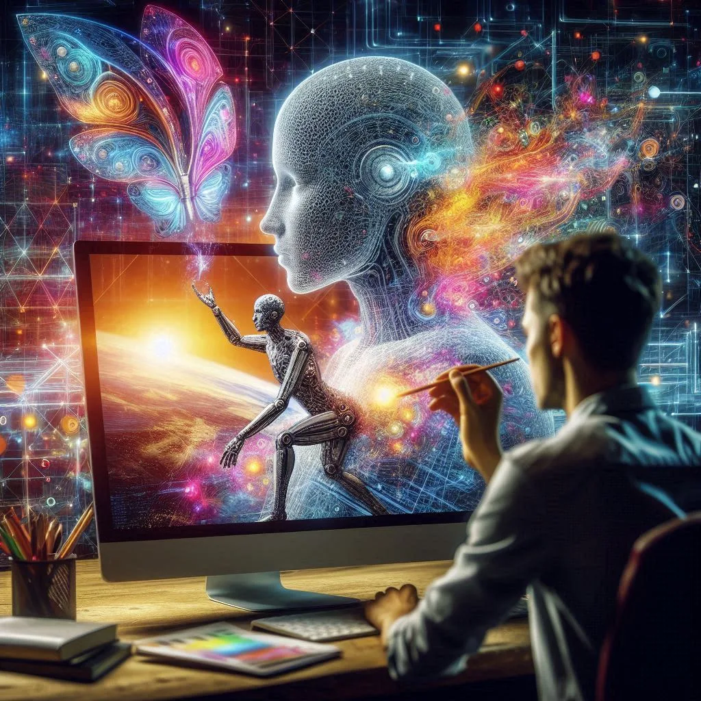 فنان يستخدم أداة ذكاء اصطناعي لتصميم 3D إبداعي.