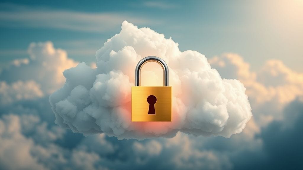 قفل ذهبي يغلق السحابة الرقمية للدلالة على أمان البيانات