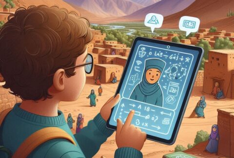 طفل يتعلم الرياضيات عبر ChatEdu في المناطق النائية المغربية.