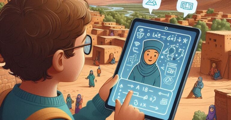 طفل يتعلم الرياضيات عبر ChatEdu في المناطق النائية المغربية.