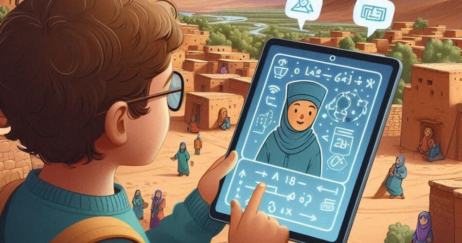 طفل يتعلم الرياضيات عبر ChatEdu في المناطق النائية المغربية.