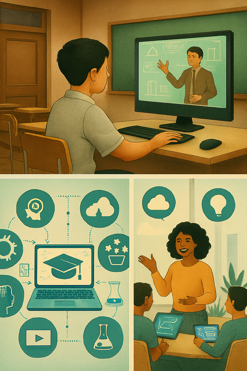 متعلمين في تونس يستخدمون الأجهزة اللوحية في بيئة تعلم تفاعلية رقمية