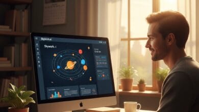 معلم يستخدم منصة Skywork.ai لإنشاء عرض تقديمي تفاعلي عن الفضاء