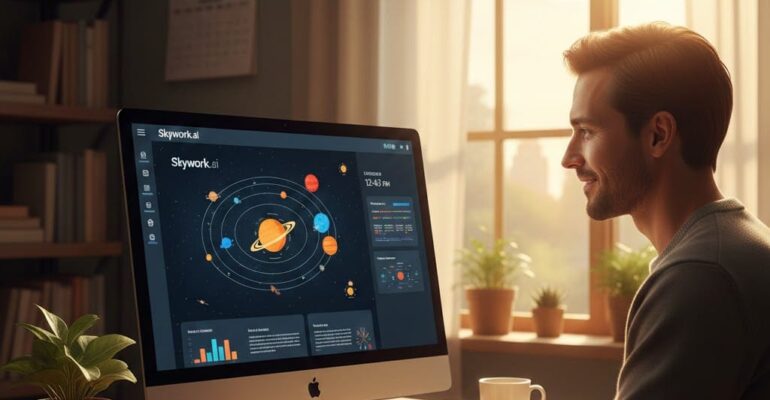 معلم يستخدم منصة Skywork.ai لإنشاء عرض تقديمي تفاعلي عن الفضاء