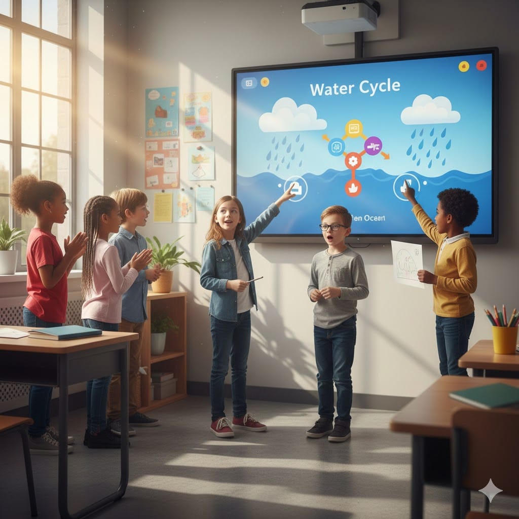 طلاب يتفاعلون مع محتوى تعليمي مولّد عبر الذكاء الاصطناعي